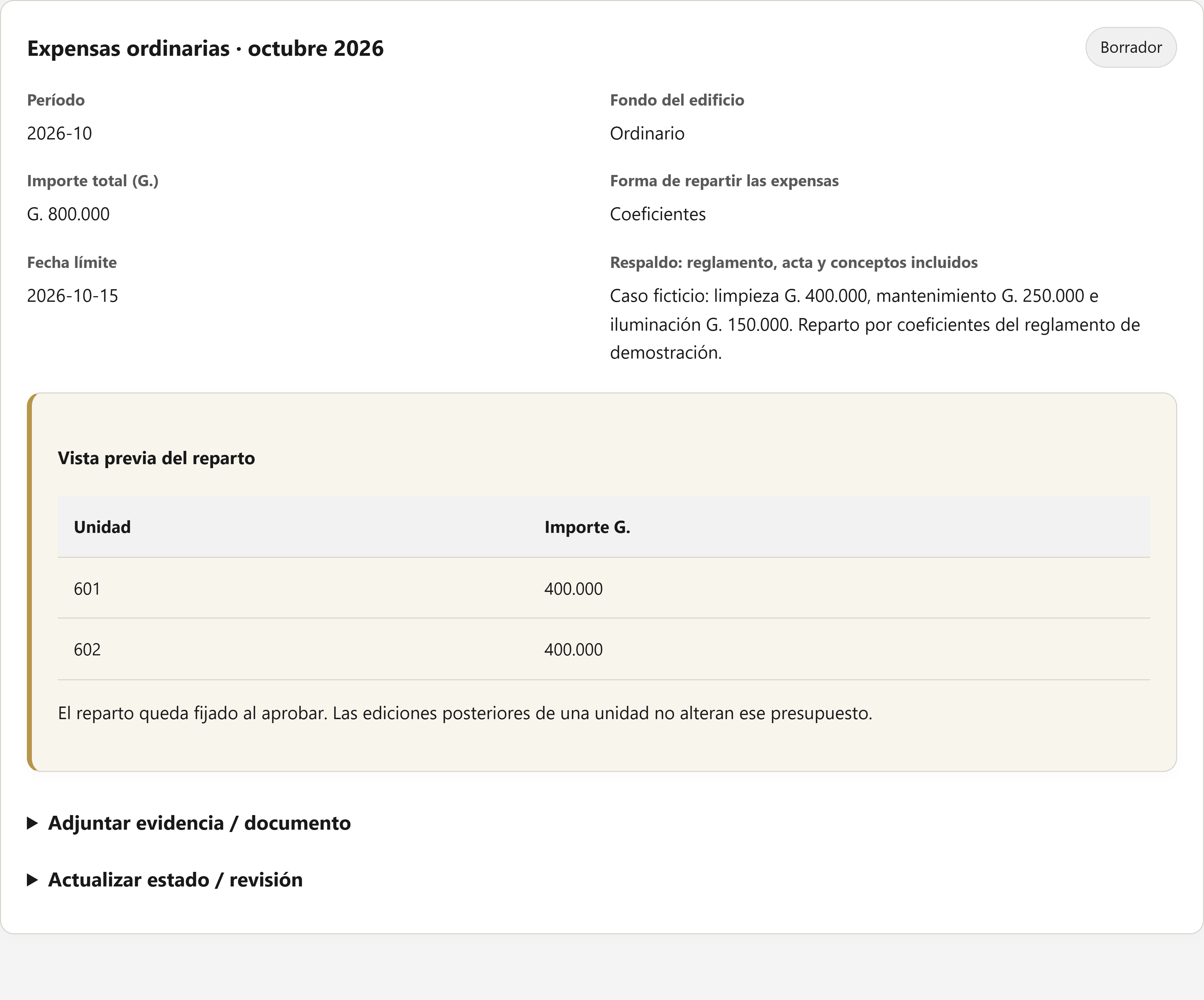 Captura real: Revisar cuánto corresponde a cada unidad.