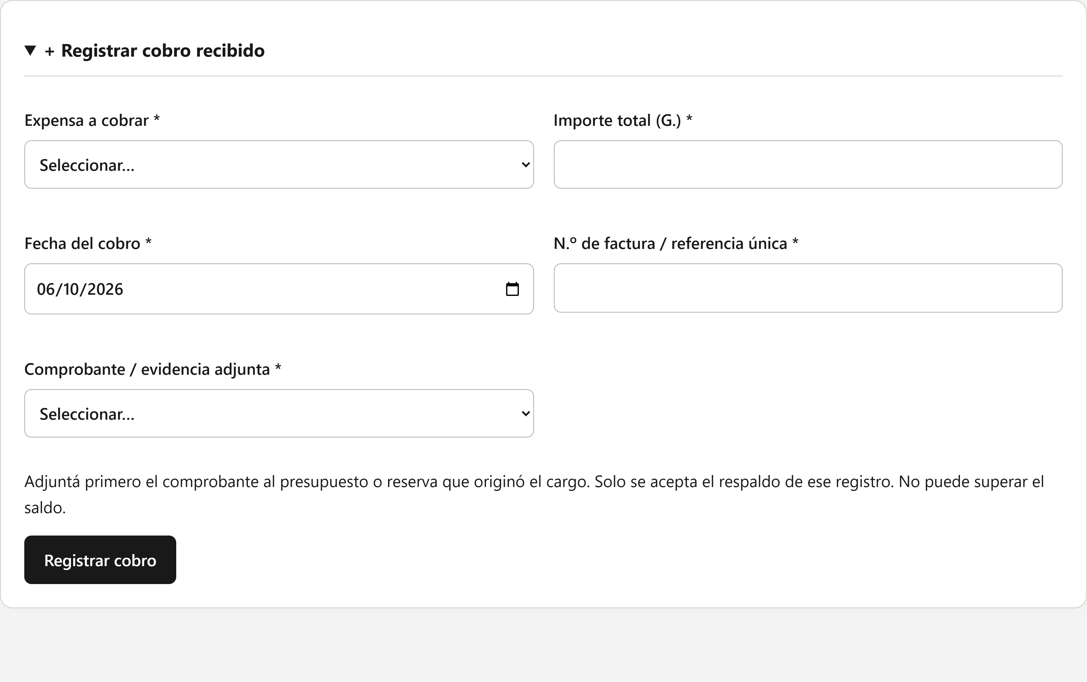 Captura real: El comprobante acompaña al cobro recibido.
