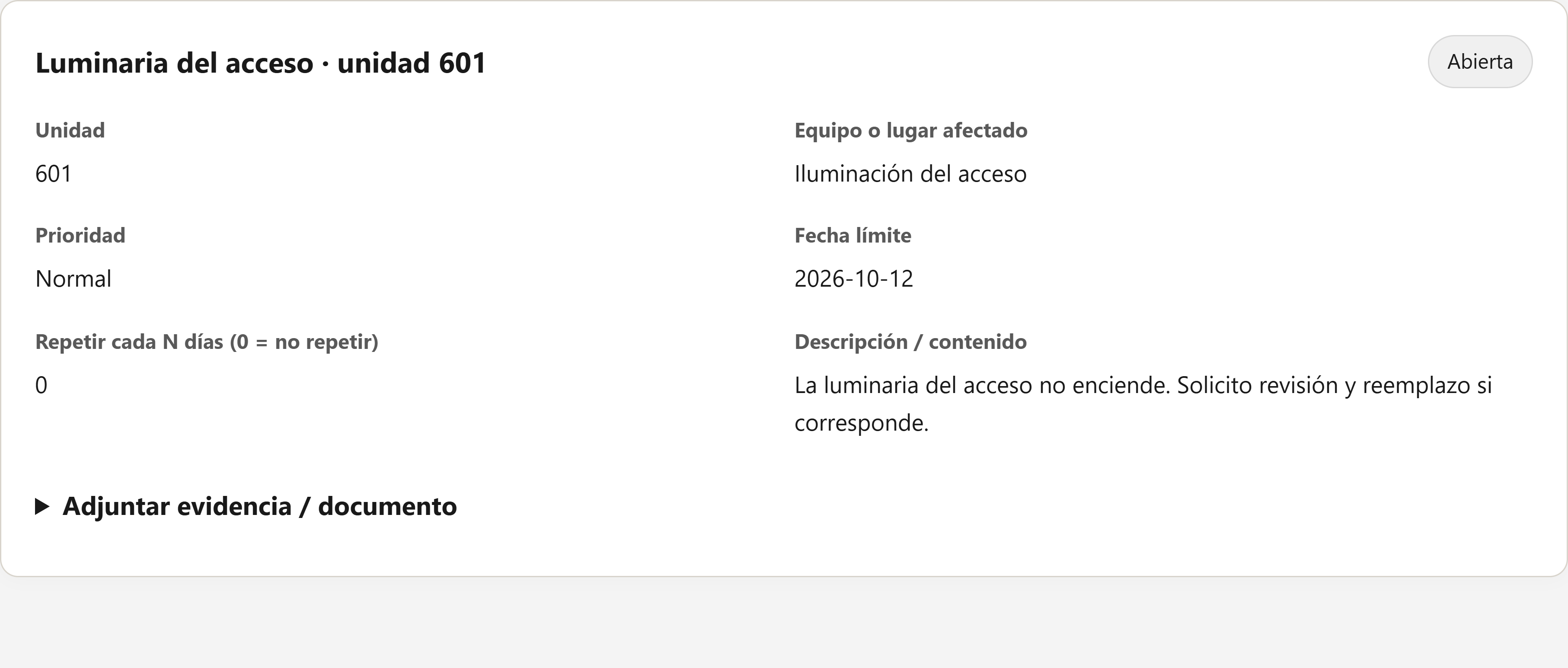 Captura real: Un problema deja de depender de un mensaje suelto.