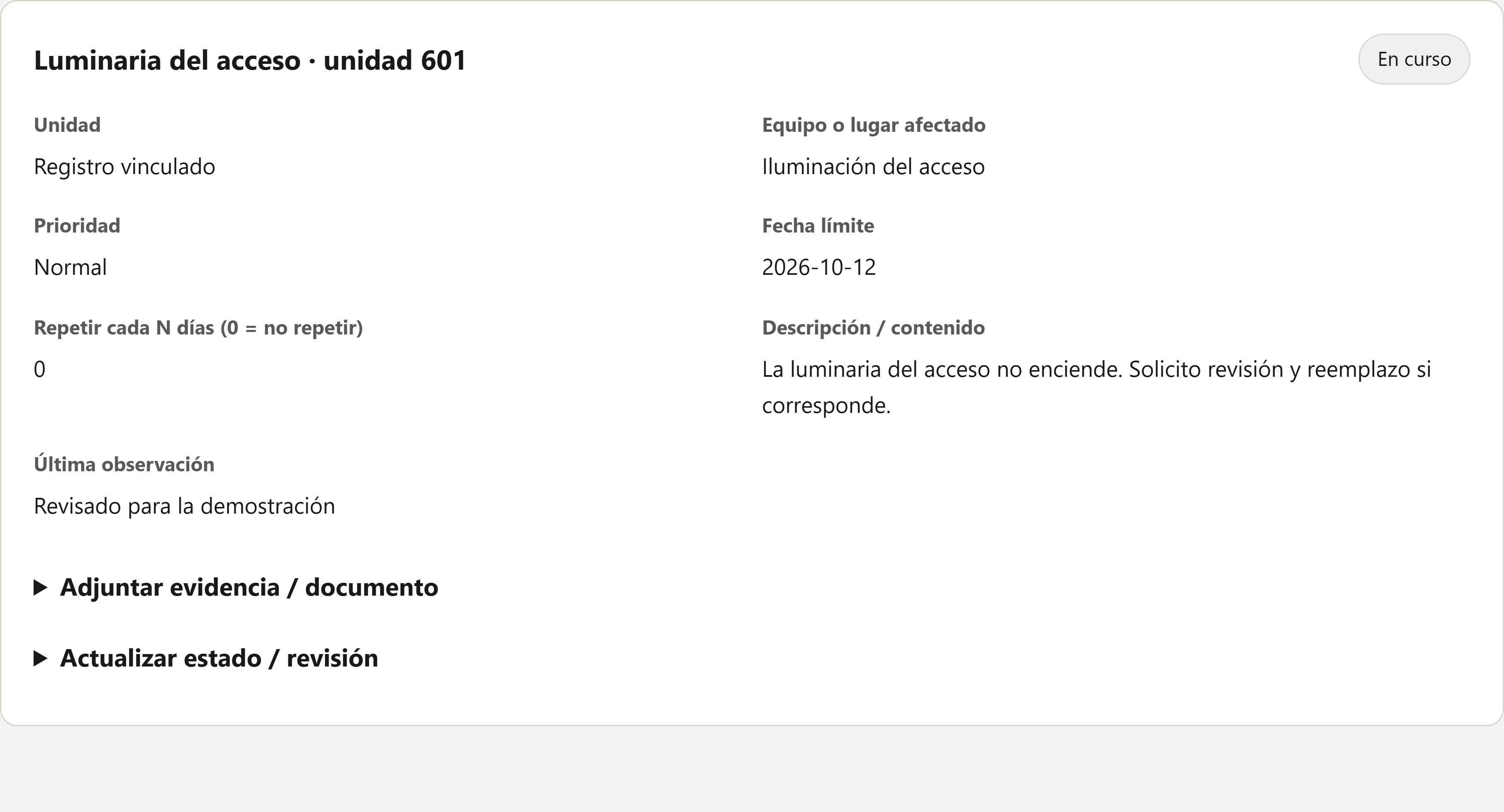 Captura real: El equipo registra el avance de la reparación.